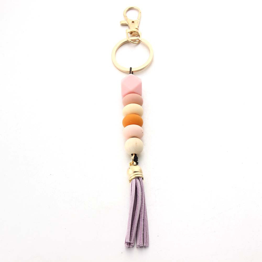 Wholesale Solid Color Silicone Beaded Tassel Keychain
